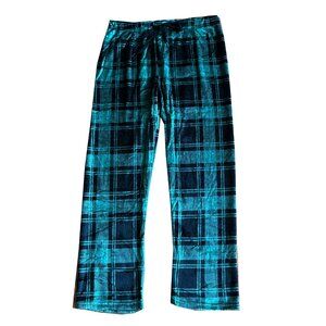 Men's Winter Plush Drawstring Checker Pajama Pants - GREEN/Black